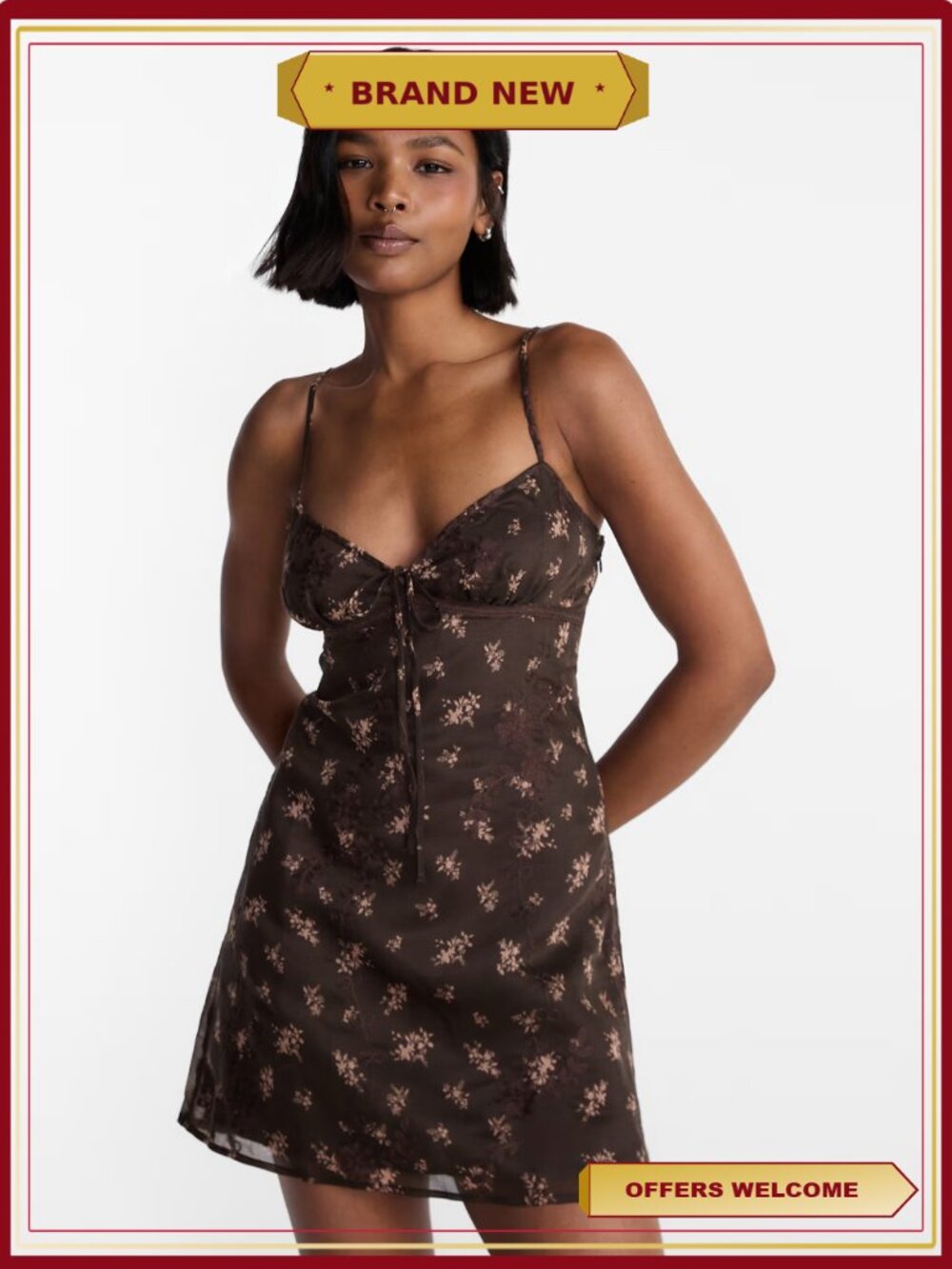 Embroidered Organza Mini Dress Bow Tie Lace Trim Warm Weather